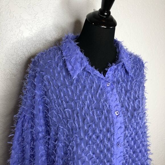 ASOS Design purple blue fringe feather sheer button down top size US 14 - Picture 2 of 14